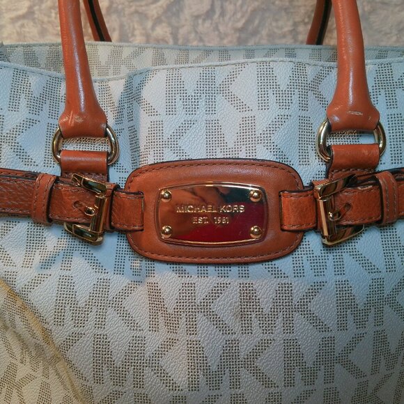 Michael Kors HAMILTON East West Tote Shoulder Bag VANILLA Canvas & Leather Used - Picture 4 of 16